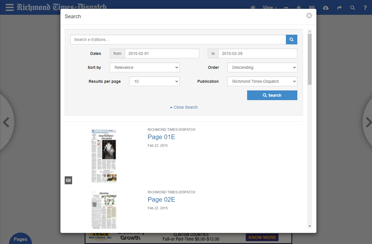 e-Editions search